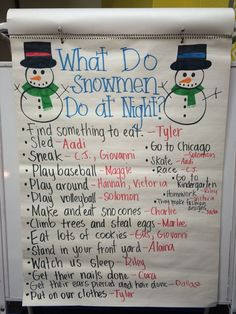 a bulletin board with snowmen written on it