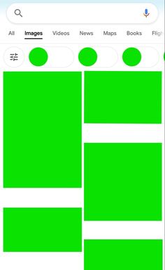 an iphone screen with green squares and circles on the bottom right side, and two different images above them