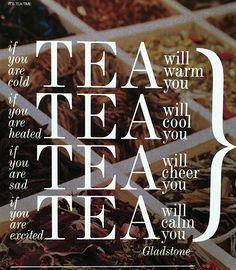 a poster with words written in different languages on it, including tea and other things