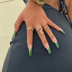 Princess C | Makeup | New Retro Green Crocodile Print Long Length Coffin Press On Nails | Poshmark Leopard Nail Designs, Cheetah Nail Designs, Press On Nails Long, Ballet Nails, Cheetah Nails, Green Crocodile, Nails Press, Green Nail Designs, Coffin Press On Nails