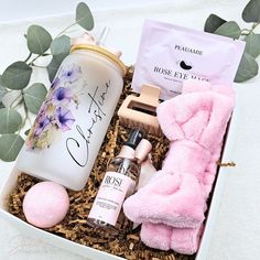 an open box containing cosmetics and a pink bunny