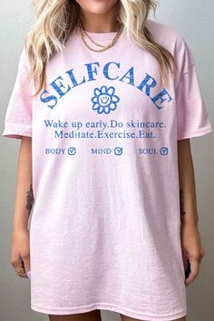 SELF CARE OVERSIZED GRAPHIC TEEPREMIUM COTTONOVERSIZED FIT Casual Pink Cotton Sleepwear, Pink Cotton Casual Sleepwear, Pink Y2k T-shirt With Letter Print, Casual Pink Slogan T-shirt, Pink T-shirt For Summer Loungewear, Pink Slogan T-shirt For Streetwear, Trendy Pink Relaxed Fit Sleepwear, Pink Relaxed Fit Slogan Tops, Pink Relaxed Fit Tops With Slogan