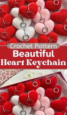 crochet heart keychain pattern with the words beautiful heart keychain