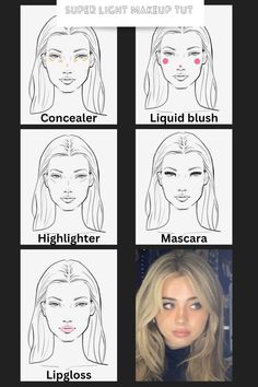 Makeup For Modeling, Cute Beginner Makeup Looks, Makeup On Square Face, Makeup Ideas For Square Face, Natural Makeup Template, How To Do A Light Makeup, Light Makeup Step By Step, How To Do A Full Face Makeup, Light Make Up Tutorials