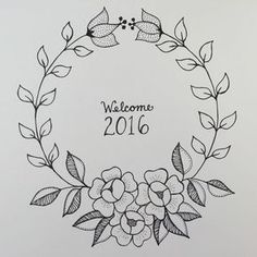 a welcome card with flowers and leaves in the center, on a white paper background