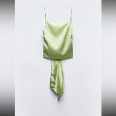 Nwt Zara Satin Effect Top With Back Bow Missed The Return Window Green Satin Summer Tops, Green Satin Tops For Summer, Green Satin Top For Summer, Satin Top, Green Tops, Zara Tops, Zara, Satin, Womens Tops