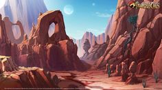 an animated desert scene with rocks and plants