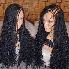 Bohemian Box braids made on a front lace wig. Lace type- 13*6 Length- 34 inches Color - 1 All our braided wigs are handmade wigs, carefully hand-picked and crafted by selected professional braiders. We bleach the knots for a very realistic look. We provide babyhair in all our wigs, if you do not need it, you can take it off or add note to that effect. All our wigs comes with the big elastic band, our full lace wigs comes with the adjustable straps and combs and can be put in a Ponytail. Our fron Bohemian Box Braids, Faux Locs Wig, Cornrow Wig, Vacation Hair, Half Ponytail, Lace Braid, Quick Braided Hairstyles, Box Braid Wig, Braided Wigs