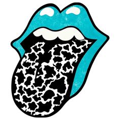 the rolling stones'tongue is painted in blue and black with white spots on it