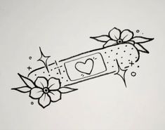 a tattoo design with flowers and hearts on it