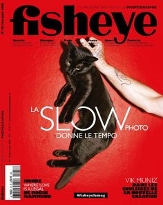 a black cat laying on top of a magazine cover