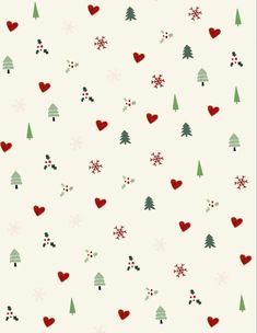 christmas trees and snowflakes on a white background with red, green and blue hearts