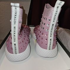 Brand New Never Worn Mona Lisa Girl Pink Stretched Lightweight Shoes Rhinestones Decorated. Jump Strass Degrade' Tecno Stretch Cipolla Chi....Us Size 4 Eu Size 34 Casual Pink Sneakers With Rhinestones, Pink High-top Sneakers With Rhinestones, Pink Rhinestones Sneakers In Synthetic, Pink Embellished Sneakers With Round Toe, Pink Embellished Round Toe Sneakers, Pink Embellished Sneakers For Party, Pink Rhinestone Party Sneakers, Spring High-top Sneakers With Rhinestones, Spring Bling Sneakers With Round Toe