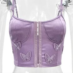 I Have 1 Left Y2k Indie Aesthetic, Purple Corset Top, Butterfly Crop Top, Y2k Aesthetic Fashion, Denim Cap, Fishnet Top, Black Crop Top Tank, Black Cropped Tank, Butterfly Top