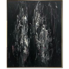 an abstract painting with black and white colors