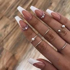 Chrome Coffin, Coffin French, Chrome Pink, Chrome French, Acrylic French, White Tip Nails, Nails Designs Short, White Coffin Nails, Brown French