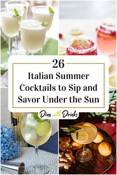 Collage of 4 italian summer cocktails. Italian Mock Tail, Italian Summer Drinks, Summer Cocktail Punch, Italian Cocktail Recipes, Summer Vodka Drinks, Summer Party Drink, Bridal Shower Cocktails, Cocktail Party Drinks, Limoncello Cocktails