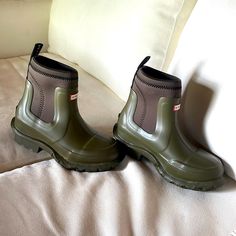 Stella Mccartney Hunter Rain Boots. Excellent Condition, Only Worn Once. Size Eu 38, Us 7 Dark Green Color. No Box Stella Mccartney Shoes, Dark Green Color, Hunter Rain Boots, Rain Boot, Gray Green, Green Color, Stella Mccartney, Green Colors, Rain Boots