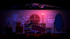 an animated image of a bedroom in the dark