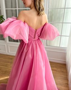 Azalea Organza Gown Prom Dresses Princess, Princess Dress Prom, Pleat Sleeve, Tulle Neckline, Short Note, Pink Ball Gown, Organza Gowns, Princess Prom Dresses, Tulle Ball Gown