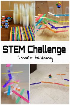 STEM activity for elementary aged children.  I did this activity with kindergarten, but you can increase the challenge for older kids.  For this STEM activity kids are given a few materials to work with and then they build.  Through trial and error they learn what works and what causes their structure to fall. Kids Stem Activities, Stem Building, Kindergarten Stem, Elementary Stem Activities, Activities Elementary, Building Challenge, School Age Activities, Steam Ideas, Stem Elementary