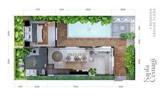 an overhead view of a house with the floor plan drawn out and measurements for each room