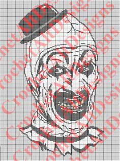 Art the Clown, Terrifier Horror Movie C2C Crochet Graphgan Blanket Pattern - Etsy Horror Crochet Blanket Pattern, Pixel Art Horror, Crochet Horror, Grille Pixel Art, Graphgan Patterns, Art The Clown Terrifier, Crochet Graphgan, C2c Crochet Pattern, Art The Clown