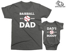 "➽This listing is for 1 SHIRT. ➽Please add each shirt separately to your shopping card. ➽ More Daddy & Me T-shirts: https://www.etsy.com/shop/TeeLikeYours?section_id=22130339 *SAME DAY PRODUCTION + SAME DAY SHIPPING /if order is placed by 12PM PST/, except SUNDAY - USPS First Class 1-5 business days (2-3 days average) - USPS Priority Mail 1-2 Business days *INTERNATIONAL SHIPPING: - USPS International post 7-20 business days all orders * Please expect more than 10 business days for internati Baseball Shirts For Dads, Cotton T-shirt For Sports On Father's Day, Baseball Maternity Shirt, Matching Family T-shirts For Father's Day, Father's Day Personalized Matching T-shirt, Matching Family T Shirts, Family T Shirts, Pregnancy Announcement To Husband, Dad Birthday Gift