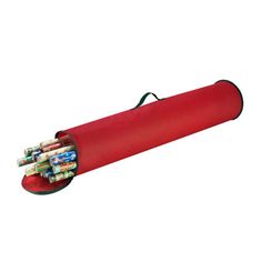 a red tube filled with money sitting on top of a white background