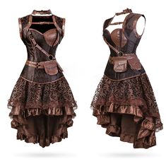 The Vintage Steampunk Gothic Corset Dress is very cool pirate wear for women. This Cool Pirate Costume For Women comes with a creased lace on the bottom part and sheer chiffon fabric on the top part, which gives you a delicate feel. You will feel like you are straight out of a classic gothic novel! Wear this dress with boots or heels and make sure you complete your look with a hat, shades, and a parasol. Please check out our size chart carefully Estimated Time of Delivery: 2-3 weeks Material: Po Women Pirate Outfits, Pirate Costume For Women, Steampunk Prom Dress, Steampunk Oc, Gothic Corset Dress, Steampunk Dresses, Gothic Corset Dresses, Steampunk Outfits Women, Steampunk Fashion Women