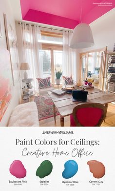 an advertisement for sherylin williams's paint colors for ceilings create home office