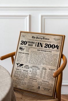 an old newspaper sitting on top of a wooden chair