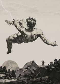 a drawing of a man flying through the air