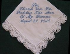 Mother of the Groom  Hanky with Gift Box 14S includes shipping in the US Classic Rectangular Handkerchiefs For Gifts, Classic Rectangular Handkerchiefs As Gifts, Classic Handkerchiefs For Father's Day Gift, Personalized Handkerchiefs For Bridesmaids, Mother's Day Gift, Classic Personalized Handkerchiefs For Anniversary, Classic Personalized Handkerchiefs For Gifts, Classic Personalized Handkerchiefs As Gift, Elegant Handkerchiefs For Anniversary And Mother's Day, Classic Customizable Handkerchiefs For Gift