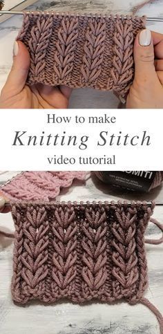 the knitting stitch is being used to make a knitted pouch with yarn on it