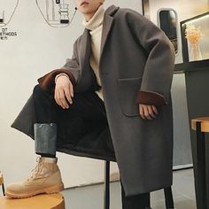 Winter Overcoat, Aesthetic Clothing Stores, Long Coat Jacket, Long Wool Coat, Mens Windbreaker, Japanese Streetwear, Men Fashion Casual Outfits, Woolen Coat