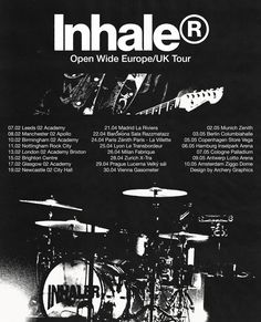 an advertisement for the inhaler tour, with drums and drum sticks on it