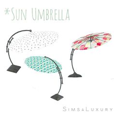 three umbrellas are shown with the words sun umbrella written below them and underneath them