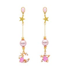 Elegant Pink Star-shaped Jewelry, Pink Dangling Charms Drop Earrings, Pink Drop Earrings With Dangling Charms, Pink Whimsical Pierced Earrings, Pink Star Charm Dangle Earrings, Pink Dangle Earrings With Star Charm, Pink Earrings With Dangling Charms, Pink Star Charm Jewelry For Gift, Whimsical Pink Dangle Earrings