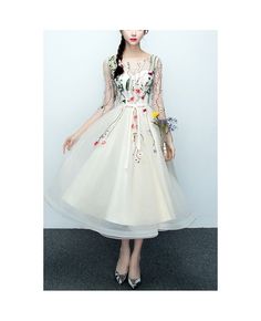 Get 10% off now! Buy floral champagne tulle party dress with sheer sleeves at cheap price online. Free stable shipping and pro custom service since 2009. Cream Tulle Dress With Sheer Bodice, Spring Evening Dress With Sheer Bodice In Organza, Cream A-line Evening Dress For Party, Spring Tulle Evening Dress For Banquet, Spring Party Evening Dress With Sheer Bodice, Spring Cocktail Evening Dress With Illusion Neckline, Spring Prom Dress With Sheer Bodice, Cream Evening Dress For Party And Prom Season, Cream Dress With Sheer Bodice