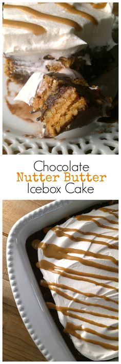 chocolate nutella butter icebox cake on a white plate