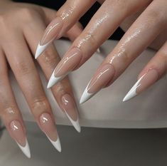 White French Stiletto Nails, Almond White Nails, White Nails French Tip, White Nails French, French Stiletto Nails, French Stiletto, Nails French Tip, Wow Nails