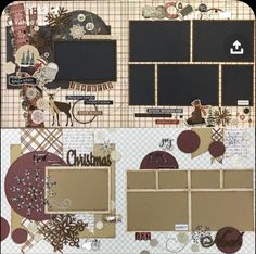 a scrapbook page with different layouts and pictures on it, including two frames