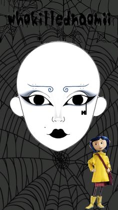 Coraline inspired makeup chart Coraline Hairstyle, Coraline Eye Makeup, Coraline Makeup Ideas, Coraline Inspired Makeup, Coraline Makeup Looks, Coraline 3d, Clowncore Makeup, Creepy Doll Makeup