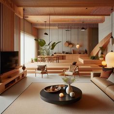 a living room filled with furniture and a flat screen tv sitting on top of a wooden table