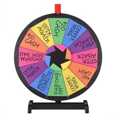 a wheel of fortune with the words happy birthday written in different colors and phrases on it