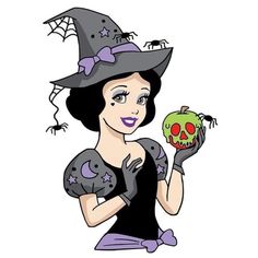 an image of a woman with a skull in her hat holding a pumpkin and wearing a witch costume