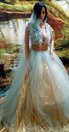 Custom Order - Chloe Ethereal Fairy Nymph Piece Mint Green Tulle & Gold Lace Greek Goddess Bridal Wedding Ball Gown Set Ethereal Wedding Dress Goddesses, Rave Girl Outfits, Camo Wedding Dresses, Ethereal Fairy, Wedding Ball Gown, Beaded Dresses, Ethereal Wedding Dress, Two Piece Wedding Dress, Camo Wedding