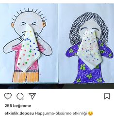 two children's drawings are shown in the middle of an instagramtion post