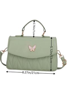 Bag For Love - Quilted Metal Butterfly Decor Square Bag - Women Satchels Product Description Color Green Strap Type Adjustable Strap Type Top Handle Pattern Type Quilted Style Fashionable Bag Size Small Quantity 1 piece Type Square Bag Coating 100% Polyurethane Composition 100% Polyurethane Material PU Leather Size Chart INCH CM Size Bag Width Bag Height Bag Length Strap Length one-size 2.4 5.1 8.3 43.3 Size Bag Width Bag Height Bag Length Strap Length one-size 6 13 21 110 Similar Products h2 { Cute Green Bags, Butterfly Decor, Metal Butterfly, Butterfly Graphic, Butterfly Decorations, Square Bag, Bag Women, Olivia Mark, For Love